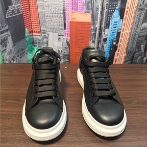 Alexander McQueen Black Leather Sneakers with White Soles